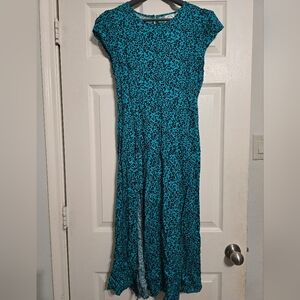 Blue Turquoise Leopard Midi Dress